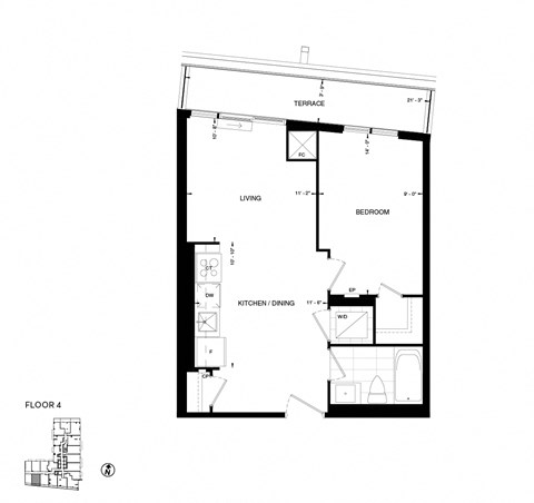 Floor plan for 1 bed, 1 bath, 547 sqft